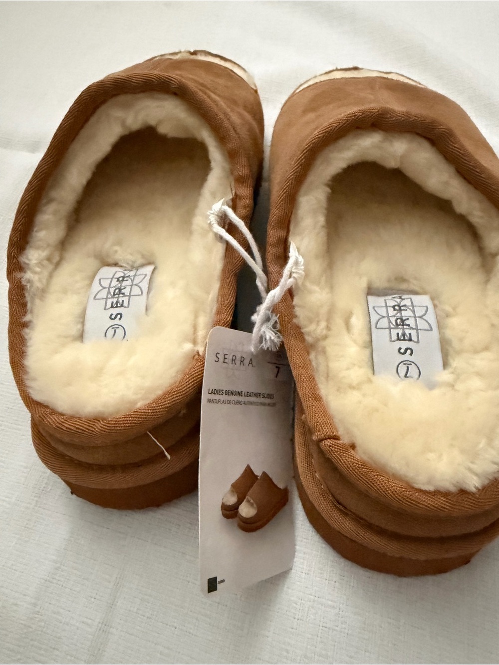 Serra Tan Suede Open-Toe Slides with Cream Shearling coZZY CASUAL WINTER BOHO - Picture 6 of 7